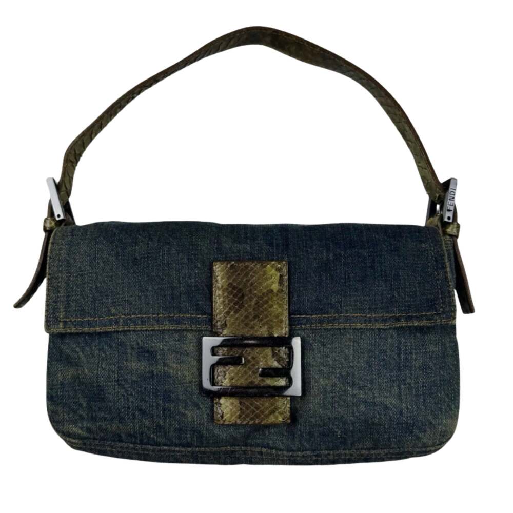 Fendi Denim Snakeskin Baguette - Picture 1 of 10